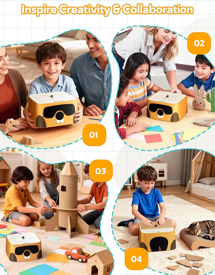 Cardboard Cutter for Kids, Safe DIY Cardboard Construction Tool Kit, Educational Craft Toy for 4+ Boys and Girls, for Creativity Projects 3D Models