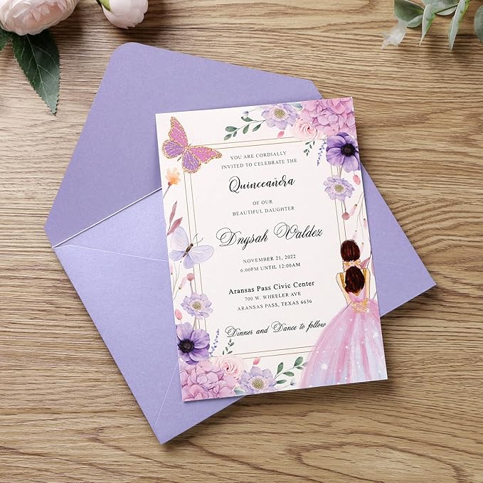 PONATIA A7 Envelopes, Sparkle Lilac 5 x 7 Envelopes | A7 Shimmer Envelopes Perfect For Wedding Invitations Cards, Christmas Gift Cards , Acrylic Invitations, Photos