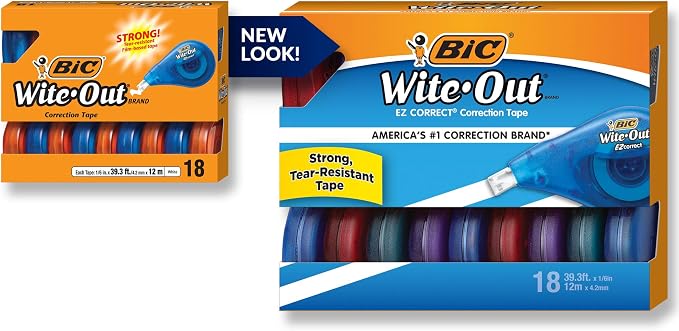 BIC Wite-Out Brand EZ Correct Correction Tape, Applies Dry, Translucent Dispenser Shows How Much Tape is Remaining (Pack of 9, 162 Count Total)