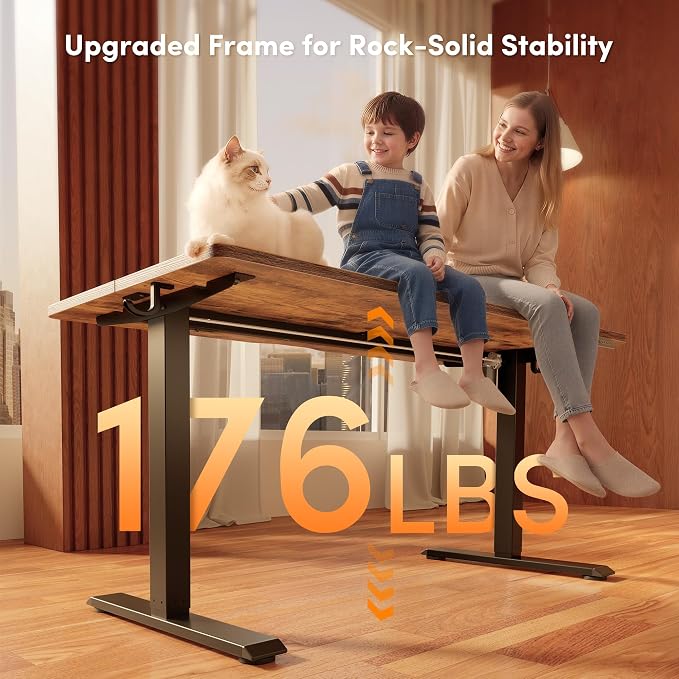 FEZIBO Standing Desk 63 × 28 Inch Electric Height Adjustable, Rustic Brown | Sit and Stand Up Adjustable Desk, Home Office Computer Desk with 3 Customizable Memory Presets