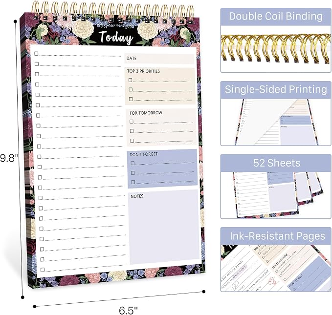 To Do List Notepad - Undated Daily Planner for Work and Goal Achievement | 52 Sheets, Large Writing Space, Ideal for Home, Office & School, Perfect for Daily Planning & Staying Organized,Big Bloom