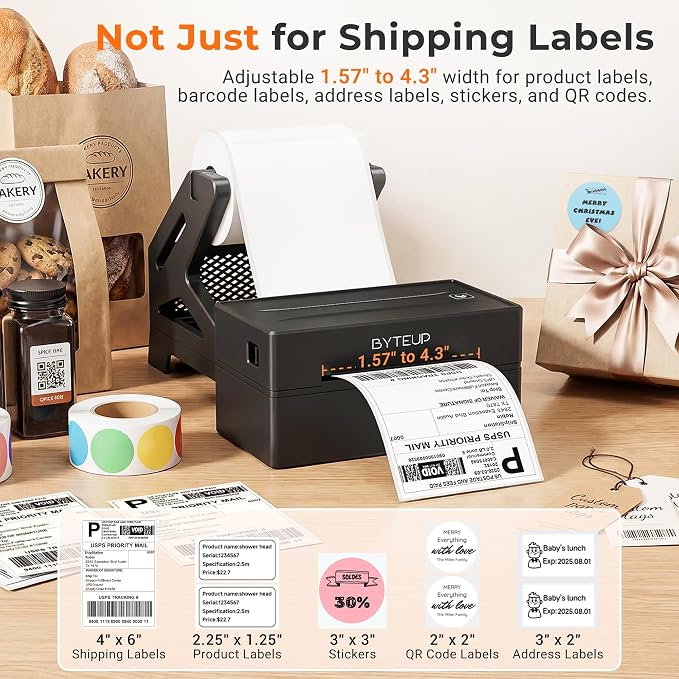 Bluetooth Thermal Shipping Label Printer, 4x6 Wireless for Business | Inkless 150mm/s 203 DPI, Intelligent Paper Return, for Phone Android Windows Mac Chromebook