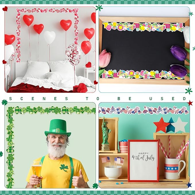 Geyee 360 Pcs Easter Bulletin Board Borders St. Patrick's Holiday Decorations Summer Spring Classroom Borders Bulletin Board Trim for Classroom School, 12 Design(Lovely)