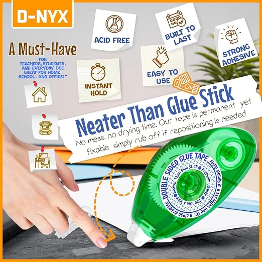D-NYX 8 Pack Double Sided Tape Roller, Scrapbook Supplies, Glue Tape Roller for Crafts, School Office Journaling Supplies, Double-Sided Permanent Adhesive Tape Runner for Scrapbooking