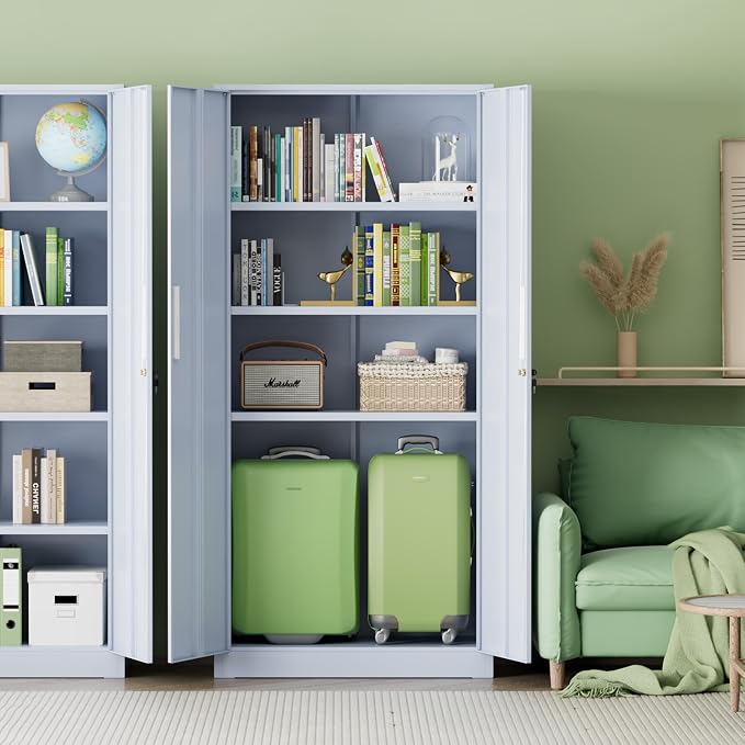 Metal Storage Cabinet, 72" H Lockable Steel Cabinets with Locking Doors, Storage Lockers with Adjustable Shelves for Office, Home, Garage, Gym, School (Cement Grey)