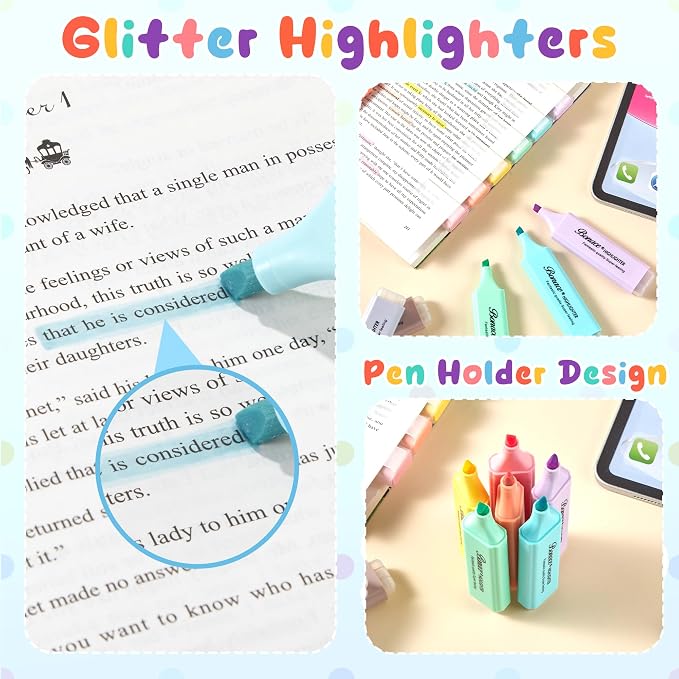 8 Pastel Highlighters, No Bleed & Quick Dry Chisel Tip Markers | 8 Soft Colors with Pocket Clip for Bible, School, Office & Journals