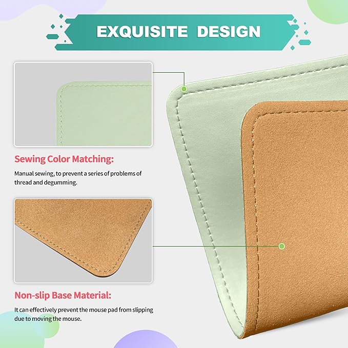 Mouse Pad, PU Mouse Pad，Leather Mouse Pad with Stitched Edge Micro-Fiber Base with Non-Slip Waterproof，Mouse Pad for Computers，Laptop, 8x11Inch (Fresh Green)