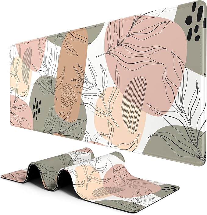 BOSOBO Large Mouse Pad, XXL XL Extended Gaming Mouse Pad, Desk Mat for Office & Home, Modern Boho Leaves