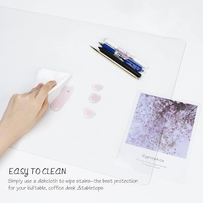 Clear Writing Desk Pad, 35.4’’x17” Heat Resistant Waterproof PVC Round Edge Durable Desk Protect Mat, Anti-Static Writing Mat Table Protector
