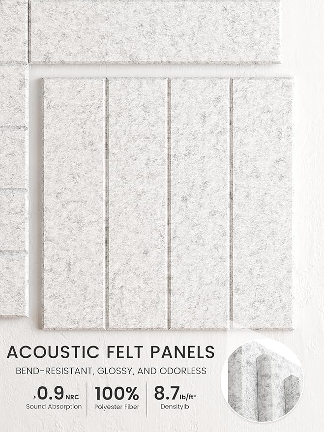 Bumusty Large Cork Board Alternative-48 x 36" Felt Bulletin Board Tiles, with 30 Pushpins, 70 Adhesive Tabs, Slat Wall Paneling, Cork Boards for Office Push Pin Board Felt Board-12 Pack Light Gray