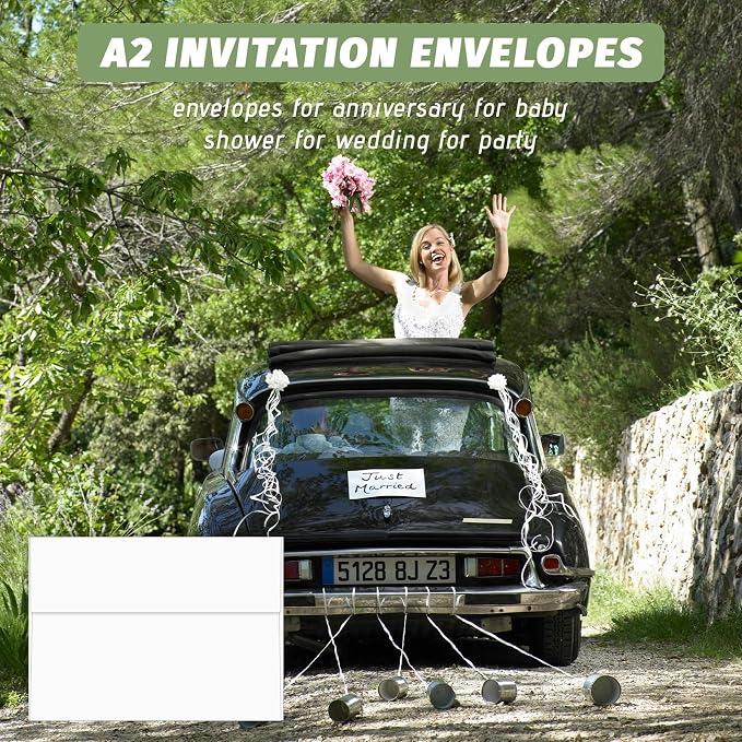 A2 Envelopes 200 Pack Envelopes for Invitations（White） | Self Seal Envelope for 4.25x5.5 Cards,4 3/8" x 5 3/4" Envelopes For Postcards, Photos，RSVP, Greeting Cards