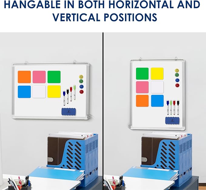 Whiteboard Set, 24x18 in White Board Dry Erase for Wall with Magnetic Notes | Hanging Dry Wipe Marker Board with Eraser, Markers, Magnets & Magnetic Notes for Home, Office and Dorm