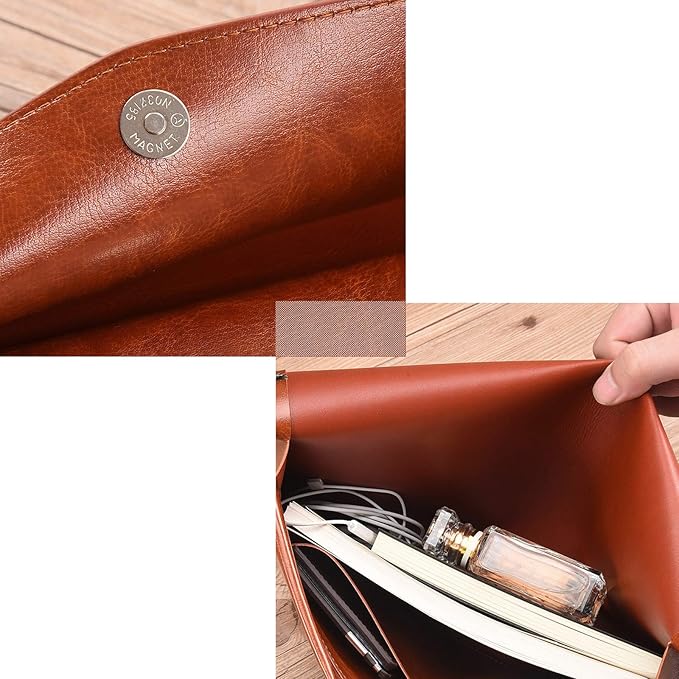Enyuwlcm PU Leather A4 File Folder Document Holder Envelope Folder Case with Snap Closure for Receipt Contract Brown