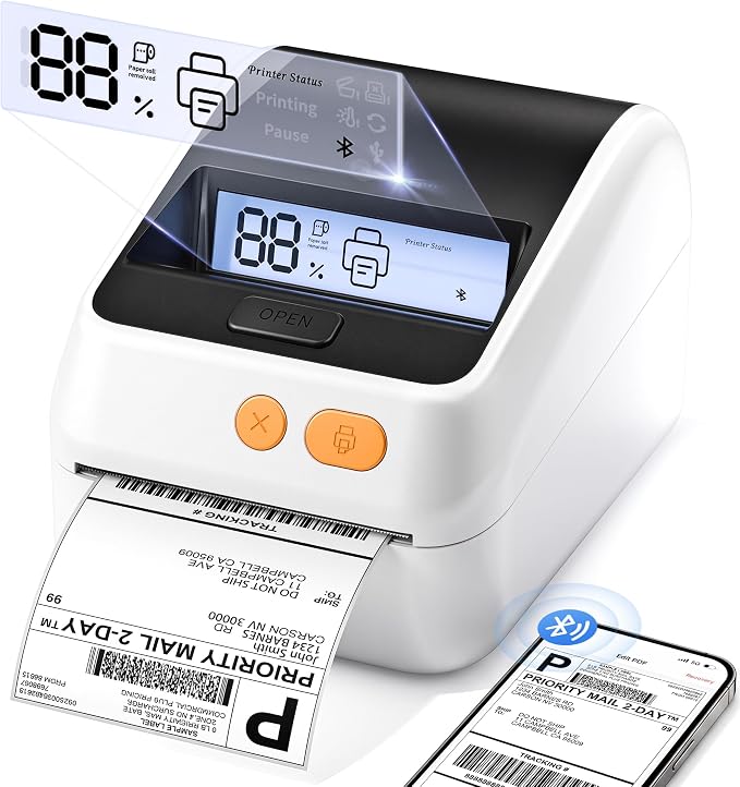 Phomemo Shipping Label Printer with Screen and Built-in Label Bin | D421R 4x6 Bluetooth Thermal Printer with RFID Auto Detection, Real-time Paper Display, Compatible with iPhone, Android