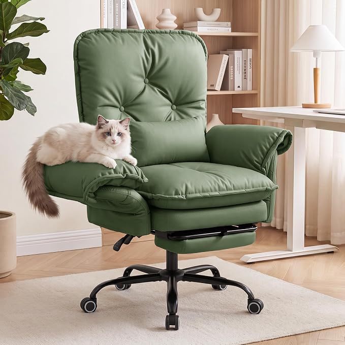 Criss Cross Office Chair with Flip Arms & Footrest, Comfy Desk Chair,Green | Cross Legged Office Chair, Wide Seat Reclining Desk Chair with Wheels, Vanity Chair with Pocket Spring Seat and Side Pockets