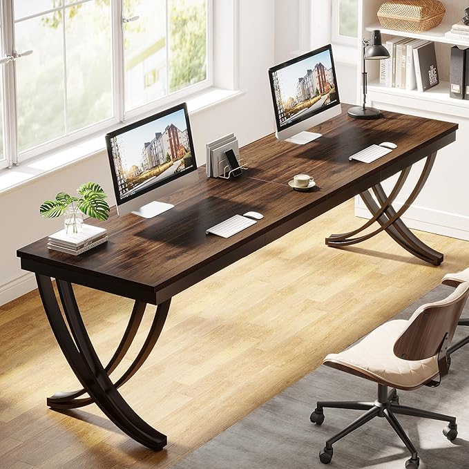 Tribesigns 2 Person Desk, 78 Inch Long Computer Desk, Two People Office Table with Stylish Legs, Double Workstation for Home Office (Rustic Brown)