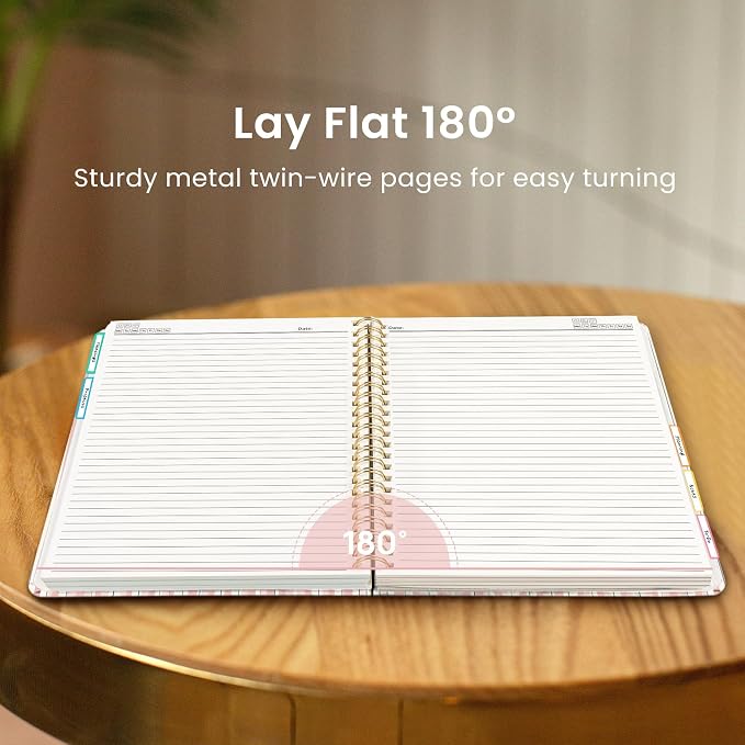 Large Spiral Notebooks for Work 5 Subject with Removable Dividers | 8.5" x 11" Pretty Hardcover Notebook Journal for Women, College Ruled, Perfect for Study & Office , 280 Pages, Rosette Bow