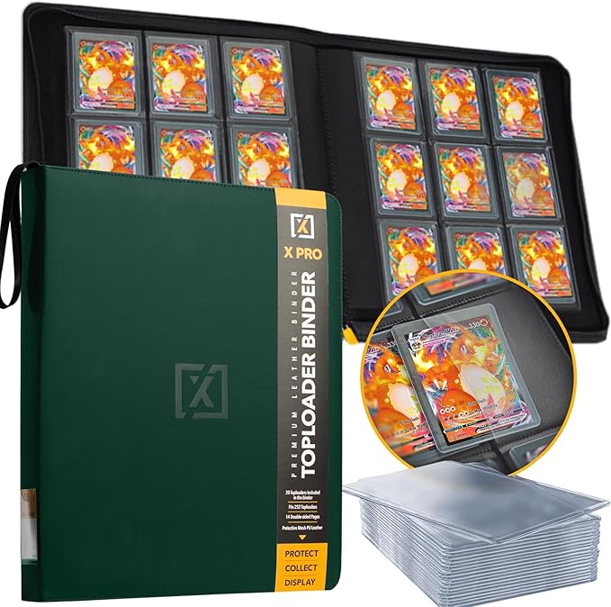 X PRO Toploader Binder | Holds 252 Toploaders | 20 Toploaders INCLUDED | 9-Pocket | Ringless Double-Sided Pockets for TCG, Sports | Premium Top Loader Storage