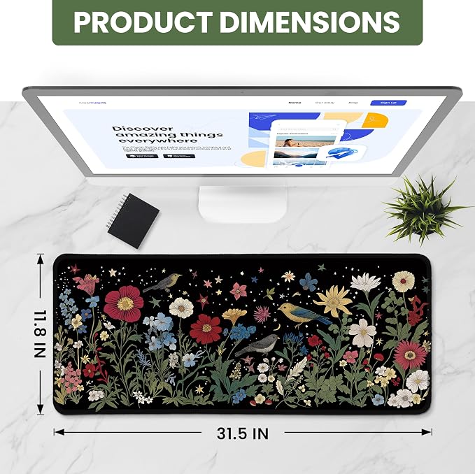 Aesthetic Desk Mat, Cute Enchanted Garden Desk Pad Protector for Work & Decor, 31.5" x 11.8", Pretty Non-Slip Extended Mouse Pad for Office or Home