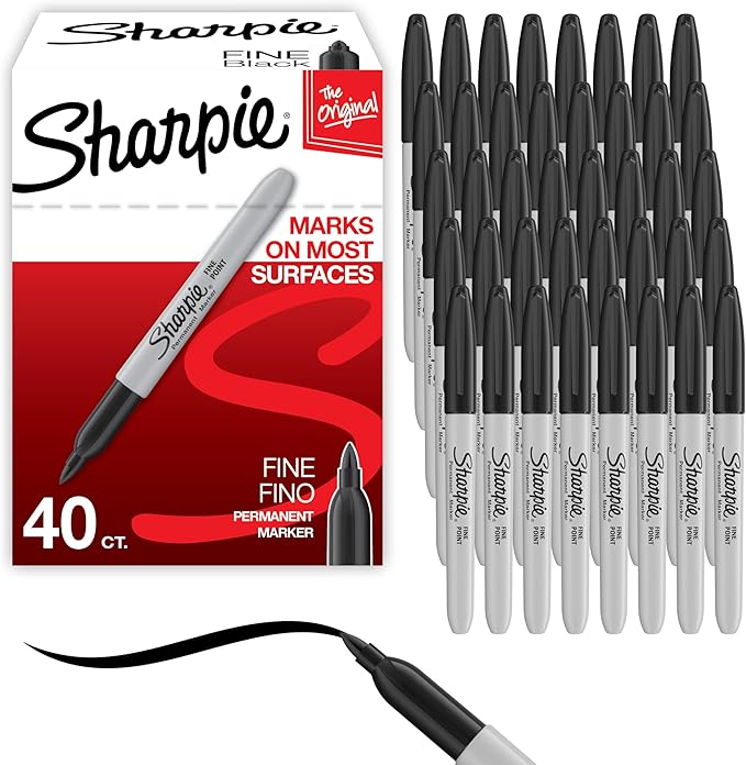Sharpie Permanent Markers, Fine Tip, Black, 40 Count - Office Supplies, Quick Drying, Fade Resistant, For Wood, Plastic, Paper, Metal, And More