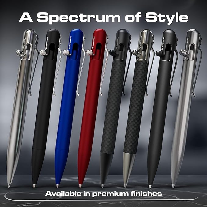 BASTION® Luxury Carbon Fiber Bolt Action Pen Durable Professional Ballpoint Pen for Travel, School and Work Birthday Gift Idea - Black Stainless Steel