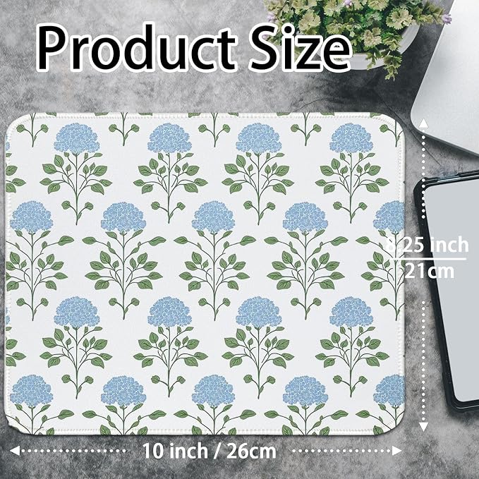 Hydrangea Mouse Pad, Moss Blue Flroal Small Mousepad 10x8 | Flroal Mousepad for Laptop, Hydrangea Office Desk Accessories, Green Blue Mouse pad, Aestheti Mousepad