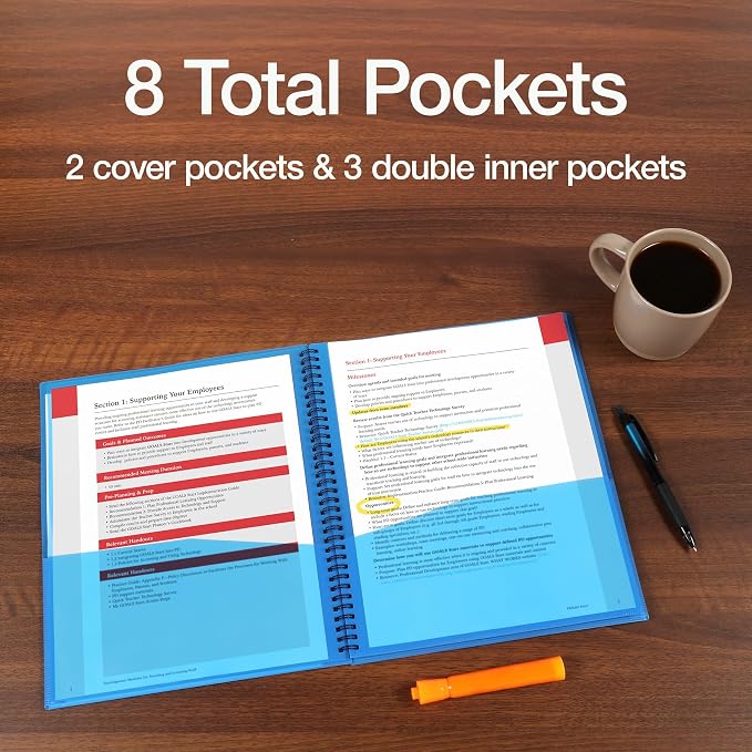 Oxford Poly 8-Pocket Organizer, Letter Size Folder, Durable Translucent Poly, Wire Binding, Holds 200 Sheets, Assorted Colors (Red, Blue, Green and Purple), No Color Choice, 1 Per Pack (5740404)