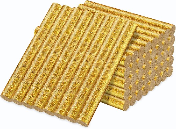 Glitter Gold Hot Glue Sticks, Manarty 48 PCS Full Size Hot Melt Glue Sticks Colored, High and Low Temp Adhesive Gluing Sticks for Craft, Art, DIY, Decoration, Sealing Wax Stamp, 0.43" Dia x 4" Long