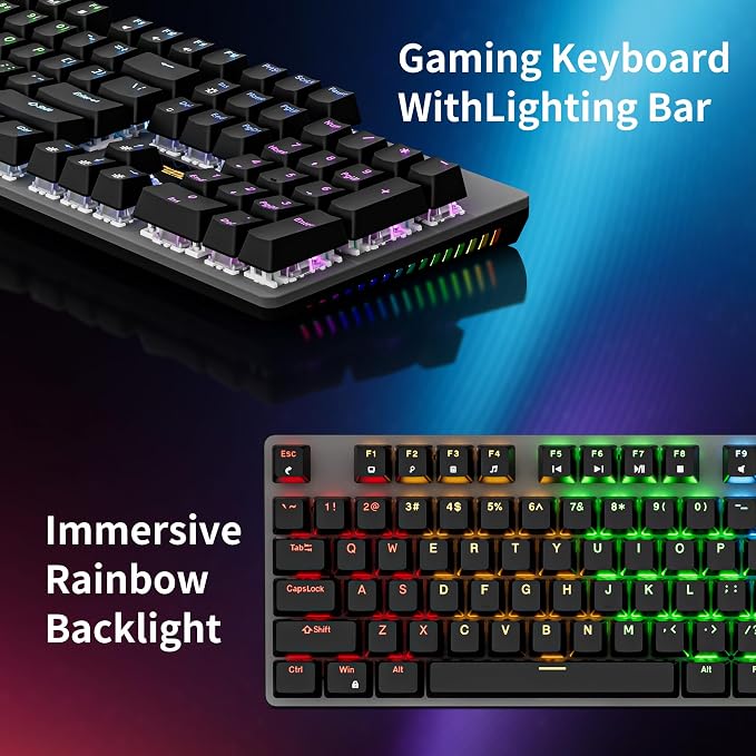 Newmen GM325Pro Mechanical Keyboard,Gaming Keyboard 104 Keys Red Switches | Rainbow LED Backlit,Metal Panel,ABS Black Keycaps,Wired Gaming Mechanical Keyboard for Windows ,Linear Red Switches,QWERTY