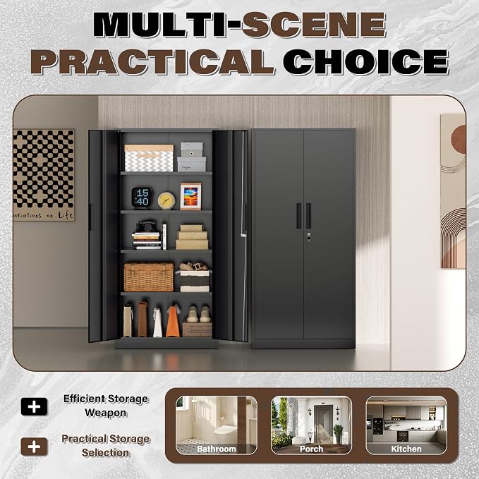 Incbruce 72” Metal Storage Cabinet, Garage Cabinets and Storage System with Doors and Shelves, Tall Lockable Tool Cabinet for Garage, Office, Home (Black)