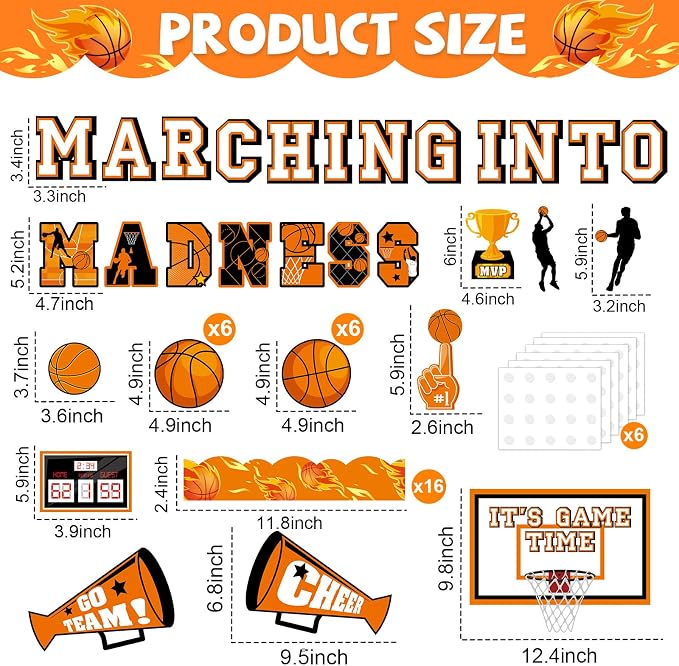Basketball Bulletin Board Set Sports Classroom Decoration Let The Madness Basketball Paper Cutouts Sport Border for Back to School Bulletin Board Background Chalkboard Wall Door Decor Game Supplies