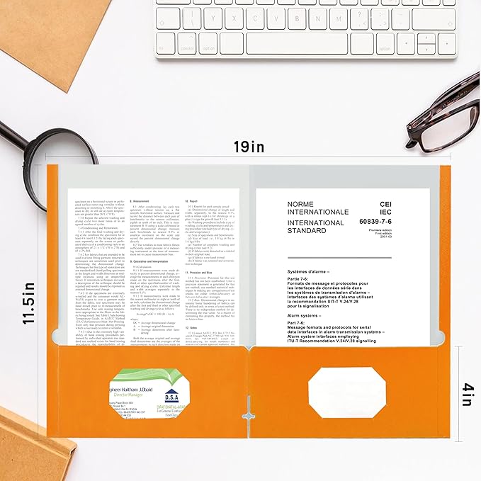 Zzrywuty File Folders with Pockets Letter Size,50-Pack Paper Folders with Card Slot,Orange Two Pocket Folders for School Students,Businessmen,Home and Office Workers