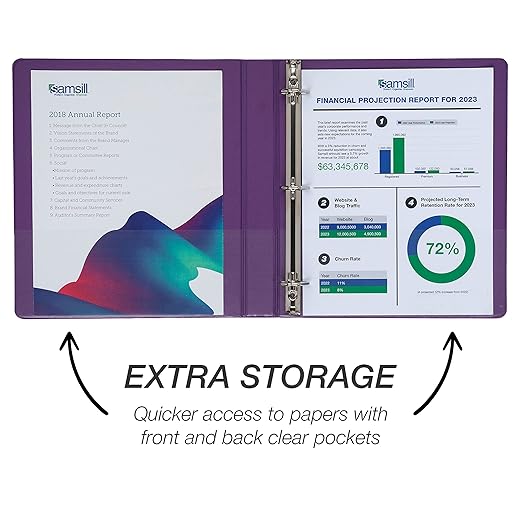 Samsill Durable 1 inch 3 Ring Binder, D Ring Binder, 100% Recycled Chipboard, Purple