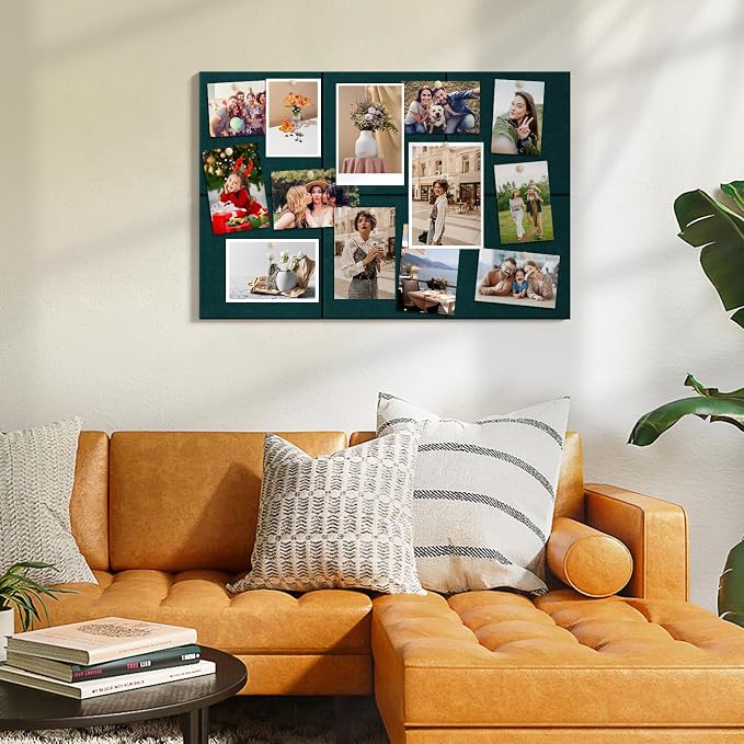 MaxGear Felt Bulletin Board 48" x 36", Dark Green Felt Wall Tile Wall Decor | Modern Cork Board For Office Alternative, 12 Pack 11.8" x 11.8" Wall Panels With Push Pins, Vision Board Office & Home Decor