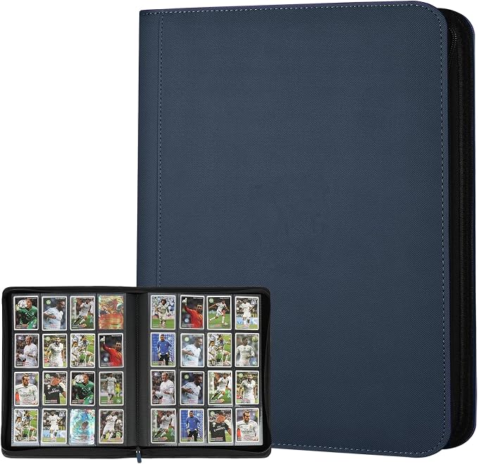 16 Pocket Ringless Side Loading Trading Card Binder, 1024 Cards PU Fixed Page Zipper Card Album for TCG Sports Game Cards, Not Fit Top Loaders (Blue)