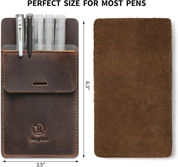 Pocket Protector for Men, Full Grain Leather Pen Protect Holder for Heavy Duty Shirts, Lab Coats, Holds Pens, Pointers, Cards, Hold 8 Pens, Pocket Protectors for Pens and Pencils
