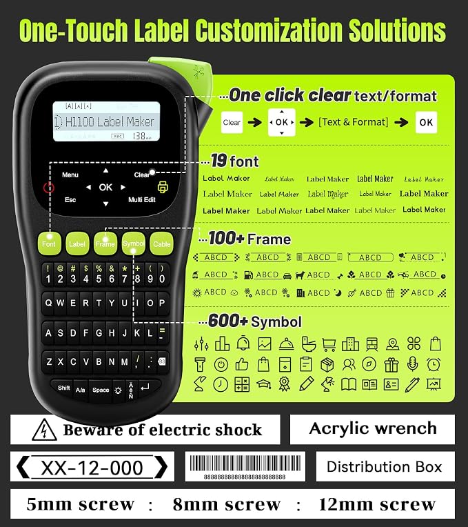 Label Maker Machine with 4 Tapes, Wire Label Maker Waterproof-Labels | Laminated Handheld Label Printer, Backlit & Portable & 3 Cable Mode, VolenGo H1100 Labeler for Industrial Office Organization