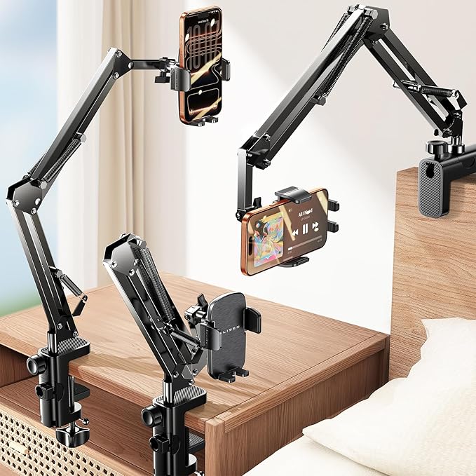 LISEN Gooseneck Phone Holder for Bed Desk [3rd Upgrade] Cell Phone Stand for Desk Bed Gaming Accessories,Gifts for Men Senior Kids Tech Mount for Recording Filming Laying Down Flexible Magic Arm Clamp