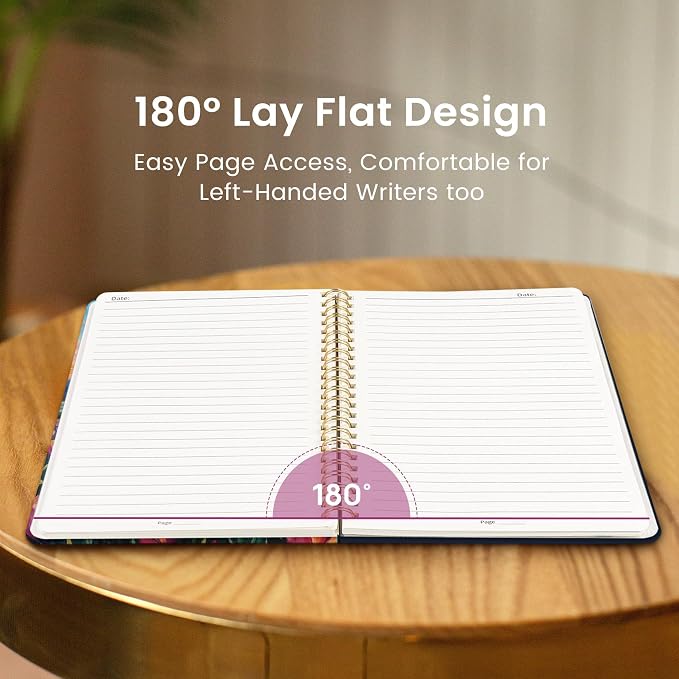 Lined Spiral Journal Notebook for Women, Pretty College Ruled Notebook for Work & Note Taking, A5 Hardcover Journal for Writing, Cute Aesthetic 140 Pages, Radiant Pastures
