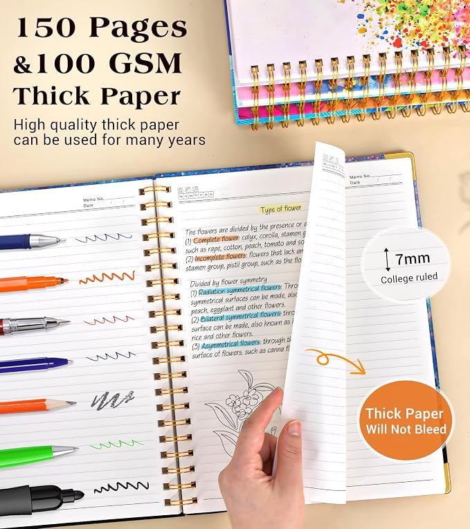 Lined Spiral Notebook Journal for Women, 150 Pages Cute Notebooks 5.75” x 8.38”, A5 Hardcover Spiral Journals with 100 GSM Thick Paper, College Ruled Notebook for Writing Work School, Forest Under a Starry Sky