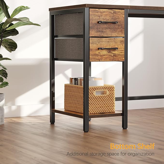 CubiCubi Computer Desk with 2 Drawers, 47 Inch Small Home Office Desk with Storage Study Writing Table, Rustic Brown