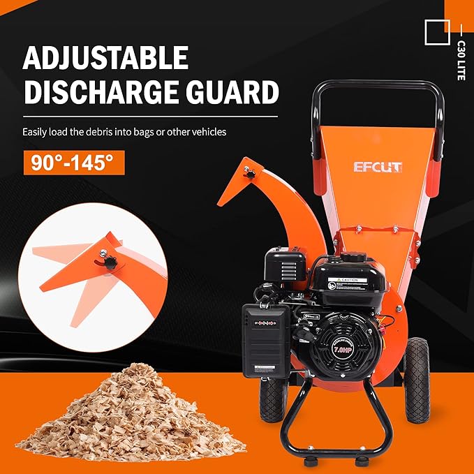 C30 LITE Wood Chipper Shredder Mulcher Heavy Duty 7 HP 212cc Gas Powered 3 Inch Max Capacity 1-Year Warranty After Product Registration