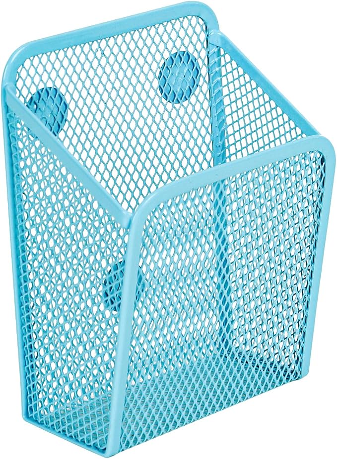 UCYCAZ Magnetic Pen Holder,Single Magnetic Pencil Locker Holder Organizer | Strong Magnets Mesh Marker Holder,Locker Accessories,Writing Storage Organizer,Pen Basket for Whiteboard,Refrigerator (Blue)