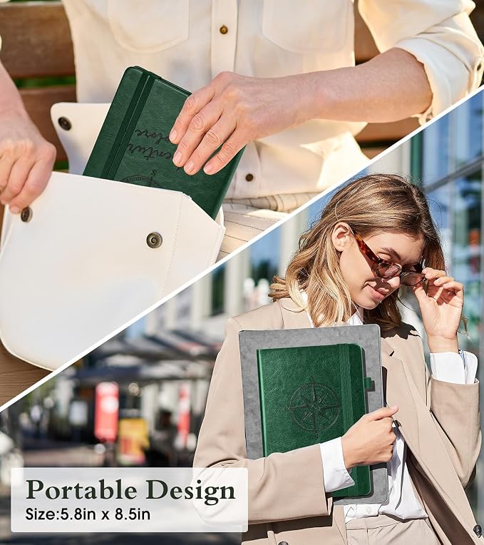 PAIBAS Graph Notebook for Women Men, 160 Pages Grid Paper, Graphing Notebooks for School, Work, Quad Ruled, Inner Pocket, A5 Hardcover Vintage Leather Journals for Writing, 5.8"x8.5" (Green)