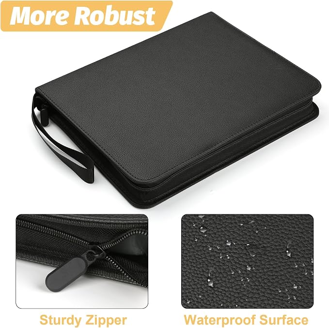 GERMUN 3 Ring 9 Pocket Zipper Card Binder, 720 Double Sided Standard PU Trading Card Album Folder for TCG & Sports Cards, Not Fit Top Loaders (black3)