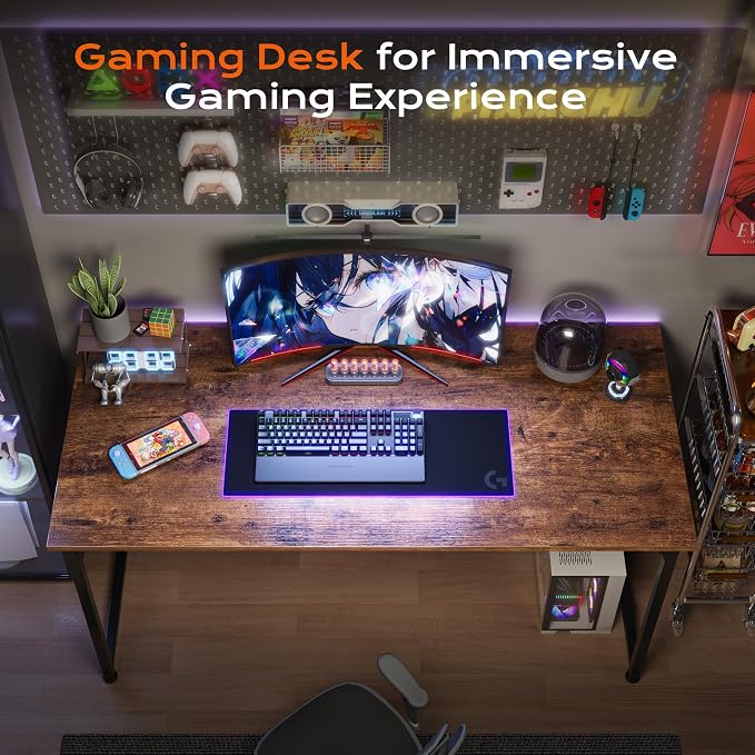 40 X 24 Inch Computer Desk with Deeper Desktop, Gaming Office Writing Work Desk for Home Office, Study, Bedroom, Work from Home, Metal Frame, Rustic Brown