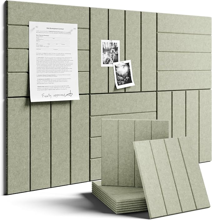Fluxynara Felt Bulletin Board & Cork Board Alternative, Sage | 36" x 24" Pin board, Removable Adhesive Tabs, Easy Install Without Wall Damage, For Home Office Decor