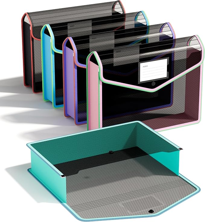ThinkTex Plastic Expanding File Folder, Black Transparent Envelopes with Snap Closure,Suitable for Home, Office, School and Hospital, Large Capacity，No Dividers, Two-Tone, Fit Letter/A4 Size-5Pcs | with SnapSuitable for Home, Office, School and Hospita...