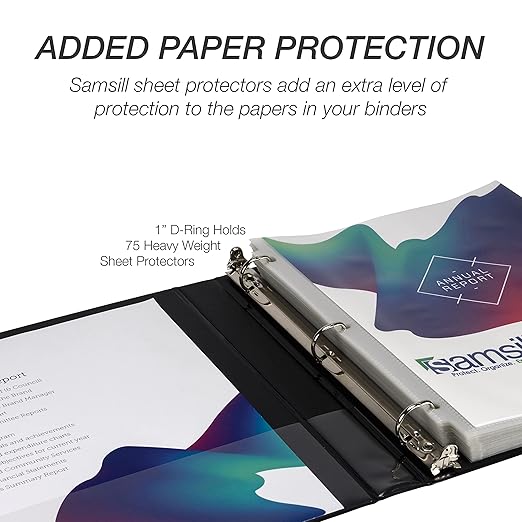 Samsill Durable 1 inch 3 Ring Binder, D Ring Binder, 100% Recycled Chipboard, Black, 24 Pack - Bulk