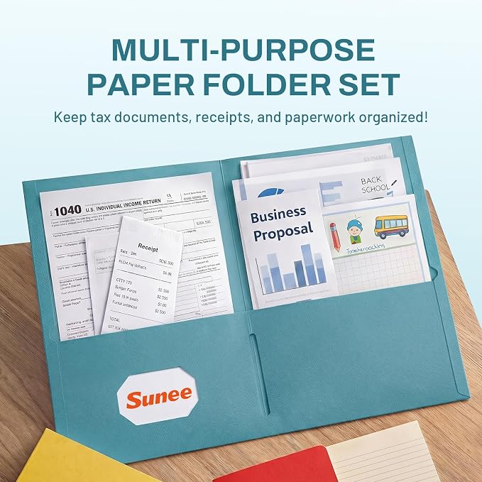 SUNEE Folders with Pockets(25 Pack, Retro Colors), 2 Pocket Folders Fit Letter Size Paper, Paper File Folder for School Office Home Bussiness